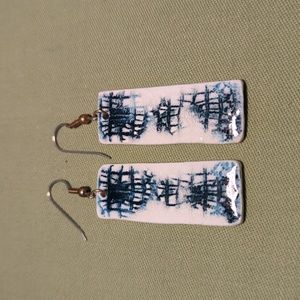 Vintage blue & white porcelain panel earrings